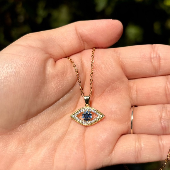 18K Gold Plated Diamond Evil Eye Necklace - Picture 7 of 9